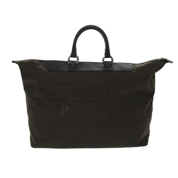 FENDI Zucchino Canvas Boston Bag Dark Brown Black Silver - Picture 1 of 15